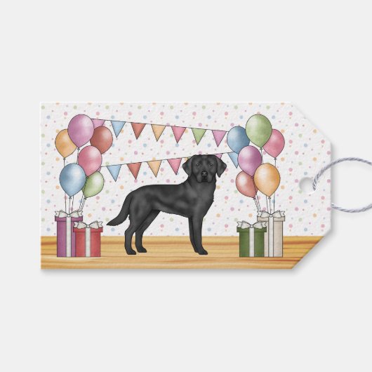 Schwarzer Labrador Retriever Labrador Hund farbenf Geschenkanhänger (Vorderseite (Horizontal))