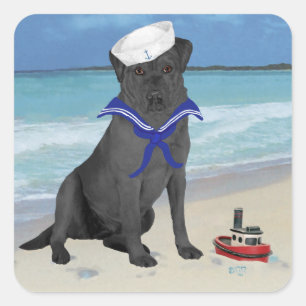 Schwarzer Labrador Retriever Matrose Quadratischer Aufkleber