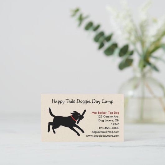 Schwarzer Labrador Retriever mit Stick Visitenkarte (Stehend Vorderseite)