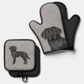 Schwarzer Labrador Retriever Niedlicher Hund Print Ofenhandschuh & Topflappen-Set (Vorderseite/Rückseite)