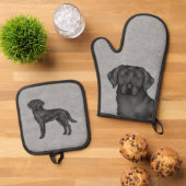 Schwarzer Labrador Retriever Niedlicher Hund Print Ofenhandschuh & Topflappen-Set (Oben Unten)
