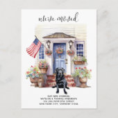 Schwarzer Labrador Retriever Patriotic Dog Moving Ankündigungspostkarte (Vorderseite)