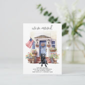 Schwarzer Labrador Retriever Patriotic Dog Moving Ankündigungspostkarte (Stehend Vorderseite)