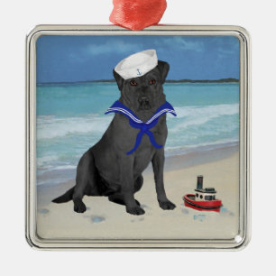 Schwarzer Labrador Retriever Seemann Ornament Aus Metall