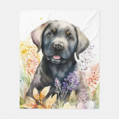Schwarzer Labrador-Retriever und Blume Fleecedecke (Vorderseite)