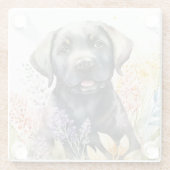 Schwarzer Labrador-Retriever und Blume Glasuntersetzer (Rückseite)