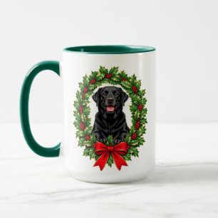 Schwarzer Labrador Retriever Weihnachts-Stechpalme Tasse