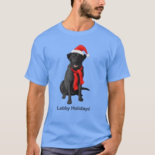 Schwarzer Labrador Retriever Weihnachtshund T-Shirt (Vorderseite)