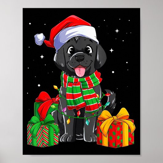 Schwarzer Labrador Retriever Weihnachtslichter Xma Poster (Vorne)