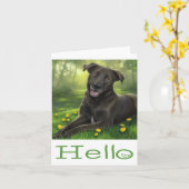 Schwarzer Labrador Retriever Welpe Hund Grün Hallo Karte (Gelbe Blume)