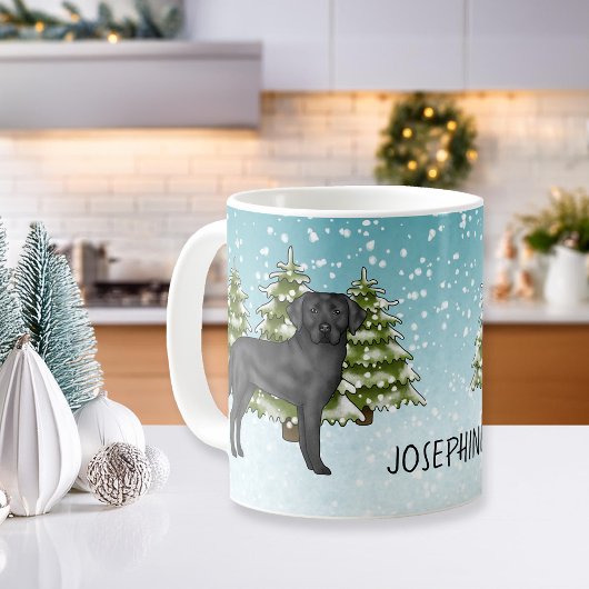 Schwarzer Labrador Retriever Winter Forest Individ Kaffeetasse