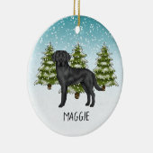Schwarzer Labrador Retriever Winter Forest Individ Keramik Ornament (Rechts)