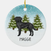 Schwarzer Labrador Retriever Winter Forest Individ Keramik Ornament (Hinten)