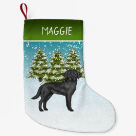 Schwarzer Labrador Retriever Winter Forest Individ Kleiner Weihnachtsstrumpf
