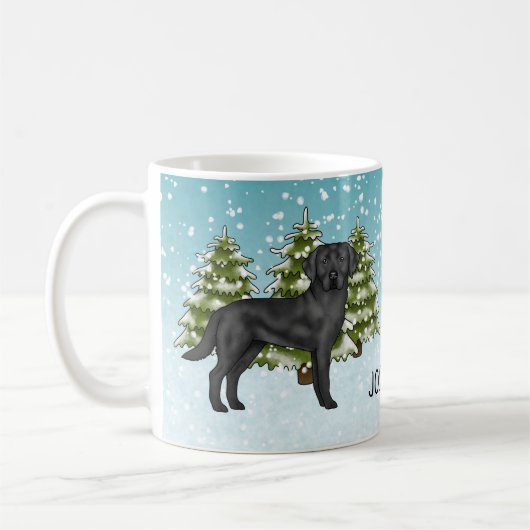 Schwarzer Labrador Retriever Winterwald Benutzerde Kaffeetasse (Links)