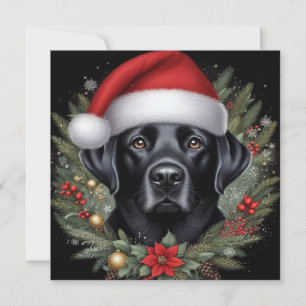 Schwarzer Labrador Santa-Hut Weihnachtsfeiertage K Feiertagskarte