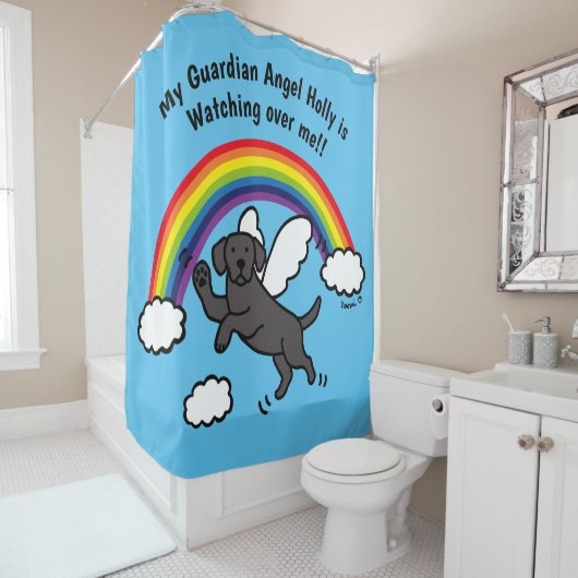 Schwarzer Labrador-Schutzengel (Regenbogen-Brücke) Duschvorhang (Beispiel)