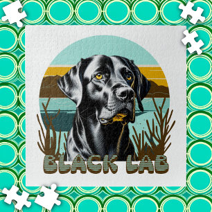 Schwarzer Labrador Vintager Text Puzzle