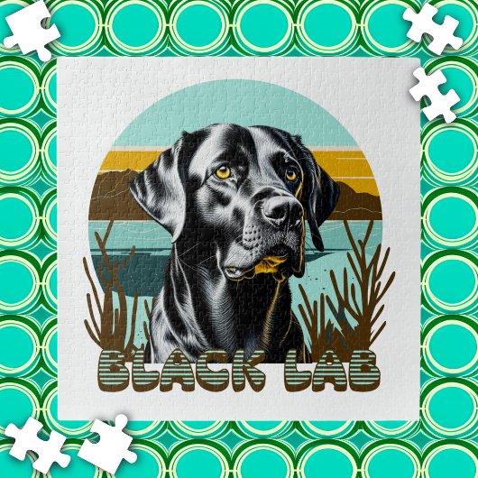 Schwarzer Labrador Vintager Text Puzzle