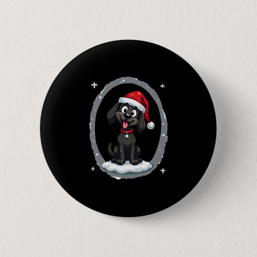 Schwarzer Labrador Weihnachten Santa Hut Xmas Pyja Button (Vorderseite)