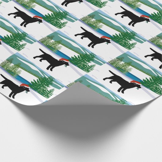 Schwarzer Labrador Weihnachtsansicht Geschenkpapier (Ecke)
