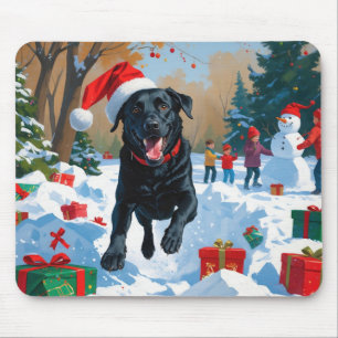 Schwarzer Labrador Weihnachtsfestliche Schneeszene Mousepad
