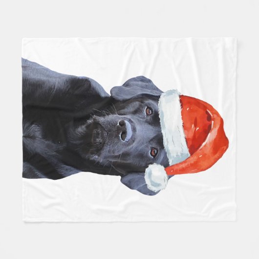 Schwarzer Labrador Weihnachtshund Fleecedecke (Vorderseite (Horizontal))