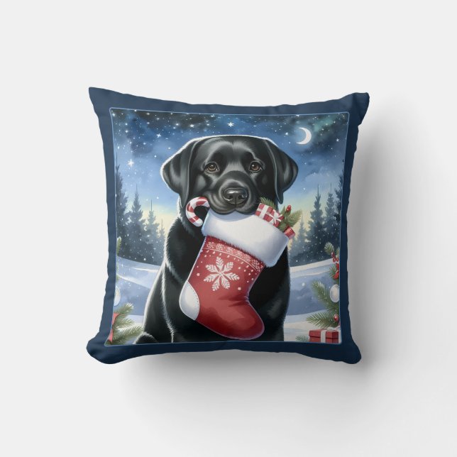 Schwarzer Labrador Weihnachtshund Kissen (Vorderseite)