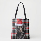 Schwarzer Labrador Weihnachtshund Saisonaler Karo Tasche (Vorderseite)