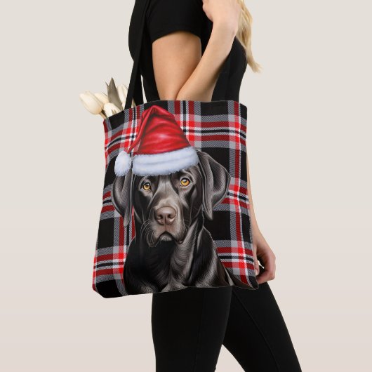 Schwarzer Labrador Weihnachtshund Saisonaler Karo Tasche (Von Nahem)
