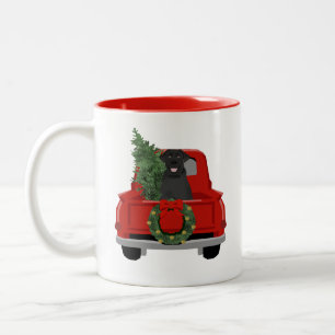Schwarzer Labrador Weihnachtswagen Zweifarbige Tasse