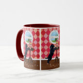 Schwarzer Labrador-Welpe mit kleinen Kuchen Tasse (Vorderseite Links)