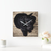 Schwarzer Labrador-Welpe Quadratische Wanduhr (Zuhause)