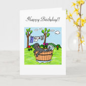 Schwarzer Labrador-Welpen-Pool-Cartoon Karte (Gelbe Blume)