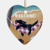 Schwarzer Labrador-Welpen-Schlafentür-Aufhänger Keramik Ornament (Rechts)