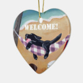 Schwarzer Labrador-Welpen-Schlafentür-Aufhänger Keramik Ornament (Links)