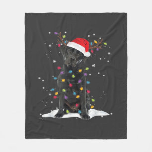 Schwarzer Labrador Xmas Hund Weihnachtsbaum Licht  Fleecedecke