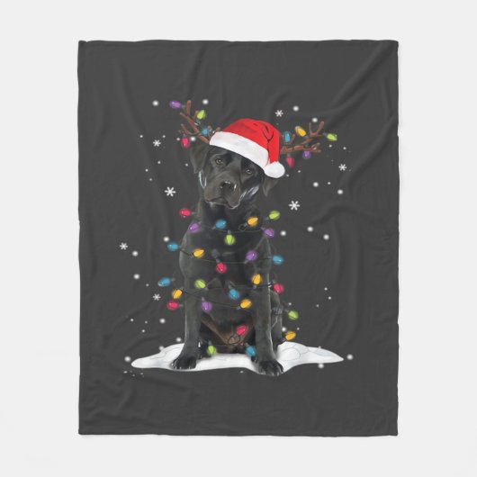 Schwarzer Labrador Xmas Hund Weihnachtsbaum Licht Fleecedecke (Vorderseite)