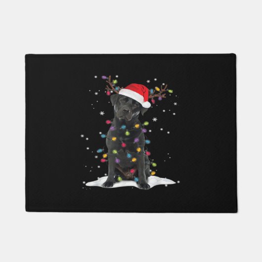 Schwarzer Labrador Xmas Hund Weihnachtsbaum Licht Fußmatte (Vorderseite)