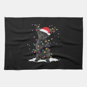 Schwarzer Labrador Xmas Hund Weihnachtsbaum Licht  Geschirrtuch