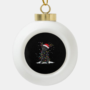 Schwarzer Labrador Xmas Hund Weihnachtsbaum Licht  Keramik Kugel-Ornament