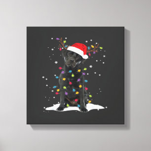 Schwarzer Labrador Xmas Hund Weihnachtsbaum Licht Leinwanddruck