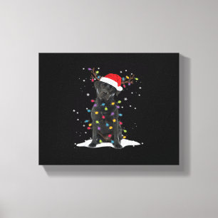 Schwarzer Labrador Xmas Hund Weihnachtsbaum Licht Leinwanddruck