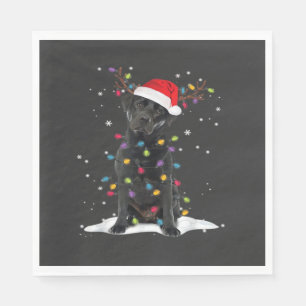 Schwarzer Labrador Xmas Hund Weihnachtsbaum Licht  Serviette