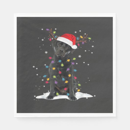 Schwarzer Labrador Xmas Hund Weihnachtsbaum Licht Serviette (Vorderseite)