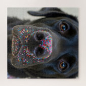 Schwarzer Labradorhund mit Streuseln Puzzle (Horizontal)