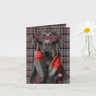 Schwarzer Labradors Hund und rotes graues Karo Mon Karte