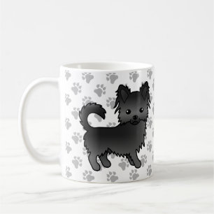 Schwarzer Langmantel-Chihuahua-Cartoon-Hund & Pfot Kaffeetasse
