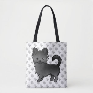 Schwarzer Langmantel-Chihuahua-Cartoon-Hund & Pfot Tasche
