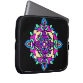 Schwarzer Laptop-Sieb mit hellen Rangoli-Mustern Laptopschutzhülle (Vorne Rechts)